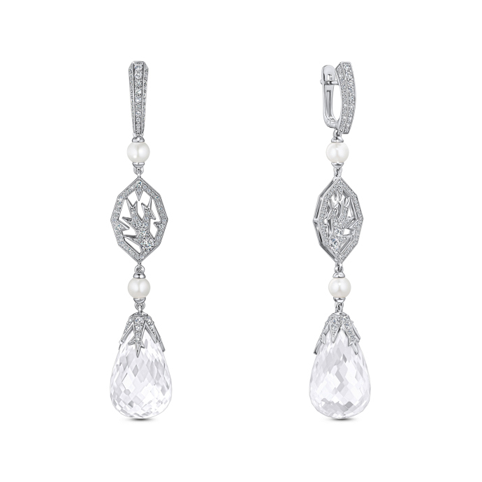 Серьги с бриллиантами, жемчугом и горным хрусталем - фото 1 Серьги с бриллиантами, жемчугом и горным хрусталем - фото 1