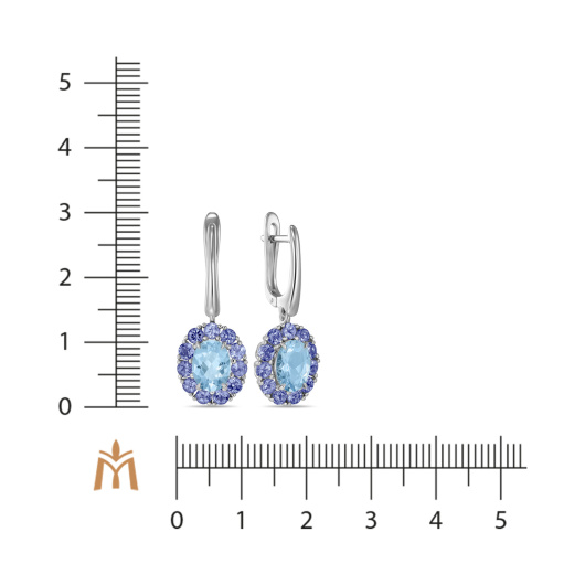 Серьги с аквамаринами и танзанитами