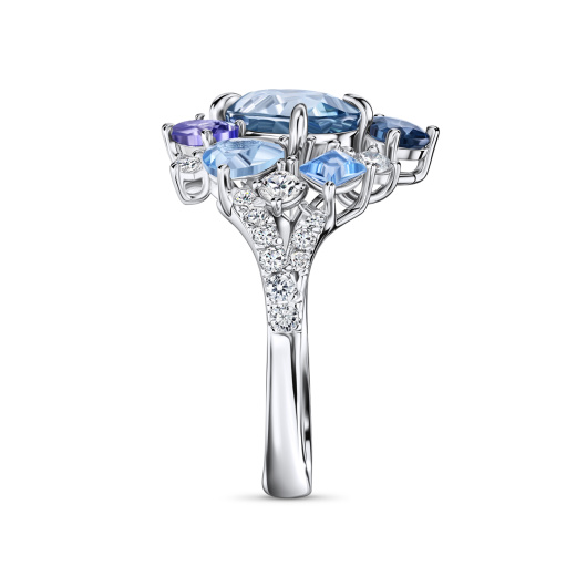 Кольцо с топазами, бриллиантами, лондон топазом, танзанитом и цирконом