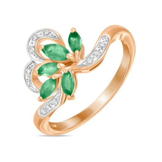 Кольцо с бриллиантами и изумрудами