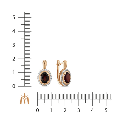 Серьги с фианитом и гранатами