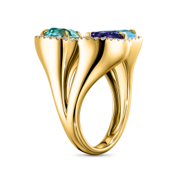 Кольцо с топазом, бриллиантами, иолитом и цирконом