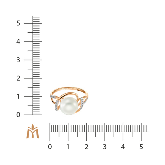 Кольцо с фианитами и жемчугом