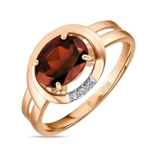 Кольцо с гранатом и фианитом