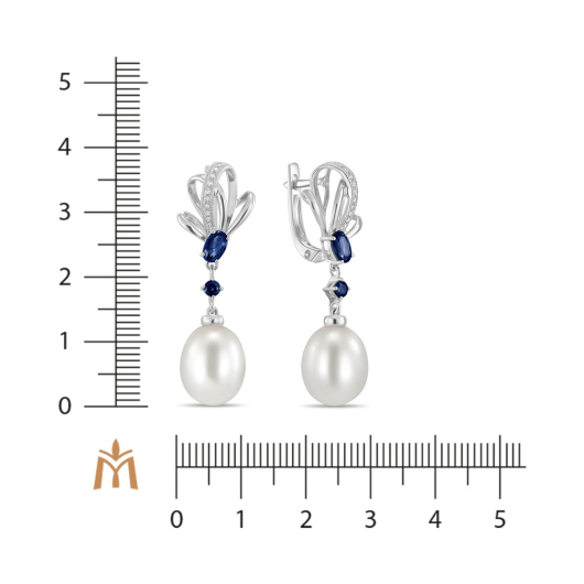 Серьги с бриллиантами, жемчугом и сапфирами