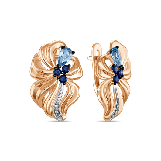 Серьги с топазом, сапфирами и бриллиантами