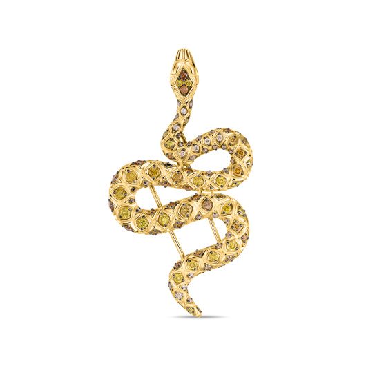 Брошь с цветными бриллиантами, цветными бриллиантами и бриллиантами