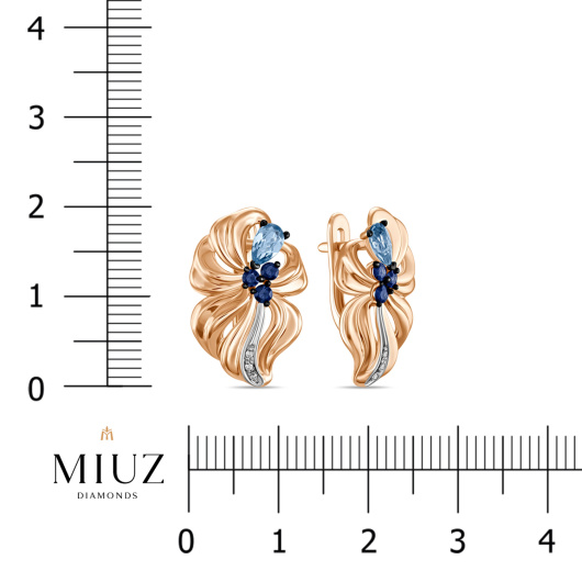 Серьги с топазом, сапфирами и бриллиантами