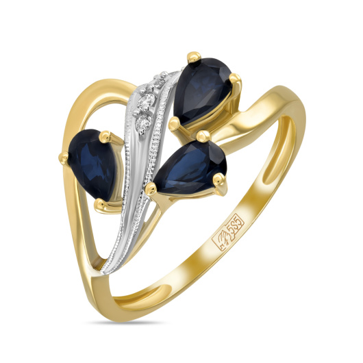 Кольцо с бриллиантами и сапфирами