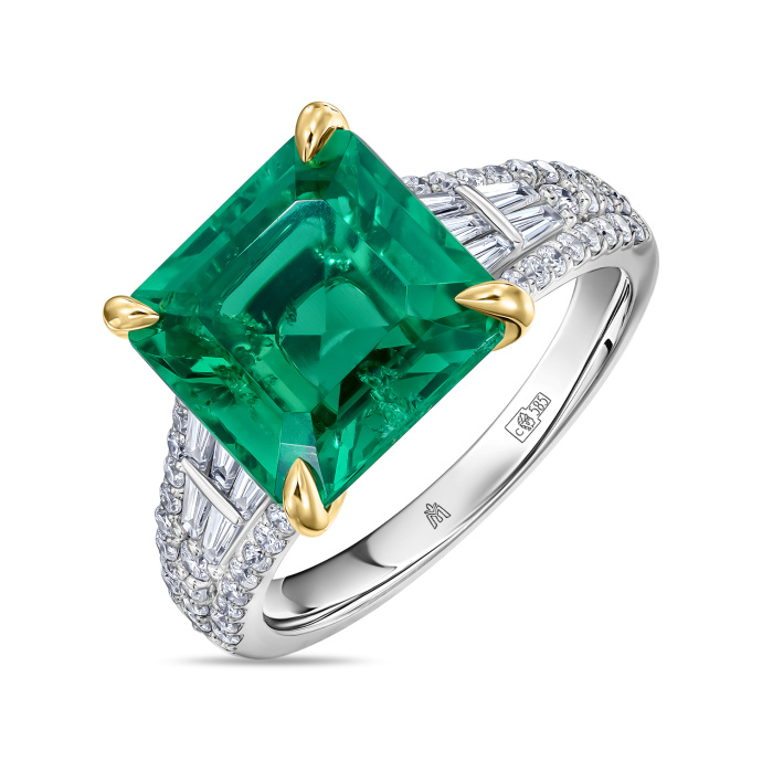 Кольцо с бриллиантом и изумрудом - фото 1