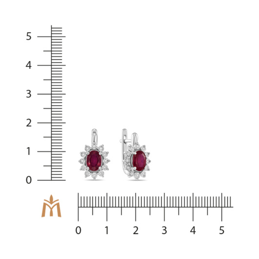 Серьги с бриллиантами и облагороженным рубином
