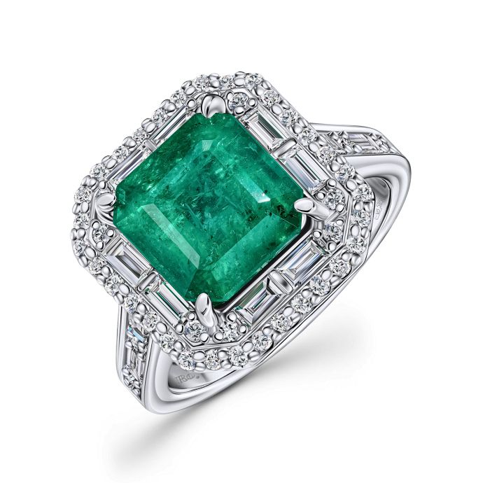 Кольцо с бриллиантами и изумрудом - фото 1