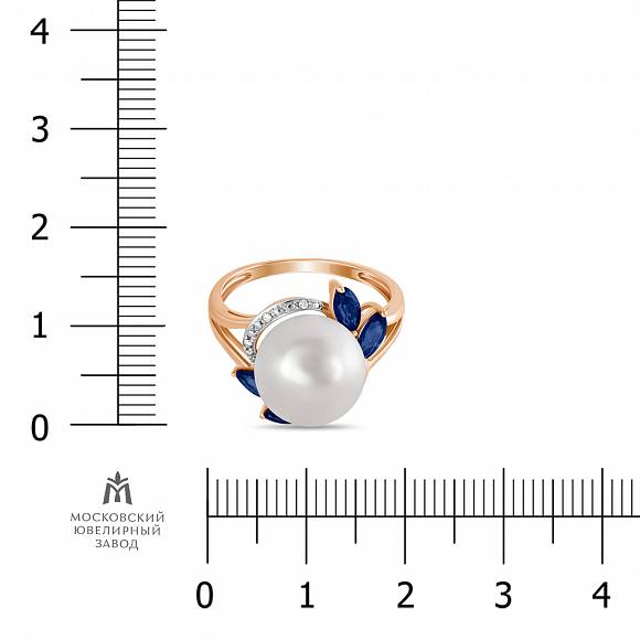 Кольцо с бриллиантами, жемчугом и сапфирами R77-R59459-SACP - Фото 2